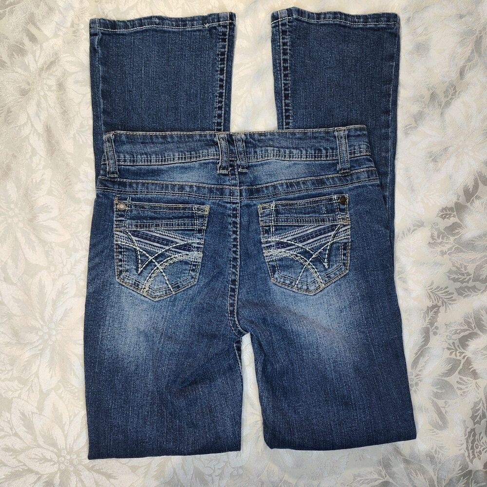 Wallflower Jeans Juniors 5 Bootcut Stretchy Distressed Embellished Stitch Pocket